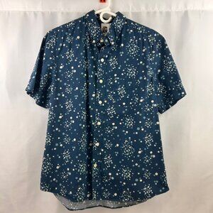 Kennington Blue Dot Splash Short Sleeve Button Down Size XL